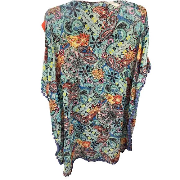 Bleu Rod Beattie Blue Pom Fringe Size Small Swim Coverup EUC - Picture 7 of 7